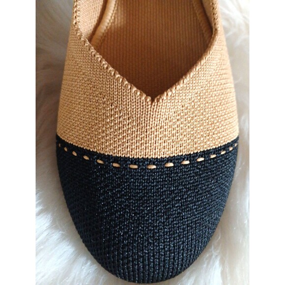 ROTHY'S Women's Size 8 The Camel Captoe Ballet Flat Classic w/Comfort Black/Tan - Picture 4 of 13